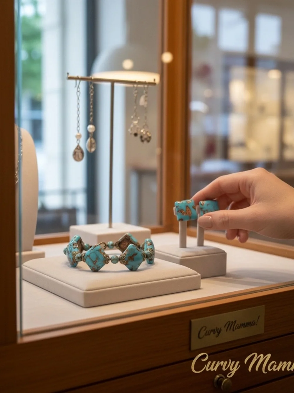 Murano Mid Century Glass Vintage Turquoise Marbled Bracelet & Earrings Set